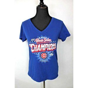 MLB Chicago Cubs World Series Champions T Shirt size M Womens 2016 Blue